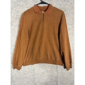 Alfred‎ Dunner Womens Long Sleeve Textured Polo Shirt Brown Size L